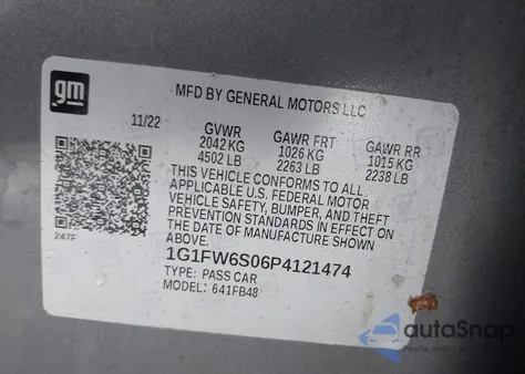 2023 Chevrolet Bolt Ev Fwd 1Lt from USA, damaged, VIN 1G1FW6S06P4121474